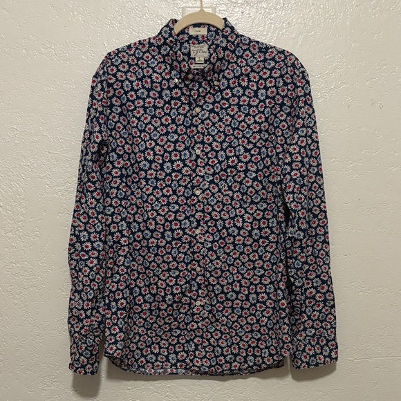 J. Crew Floral Secret Wash Shirting Button Down Navy Shirt 100% ORGANIC COTTON - Picture 3 of 7